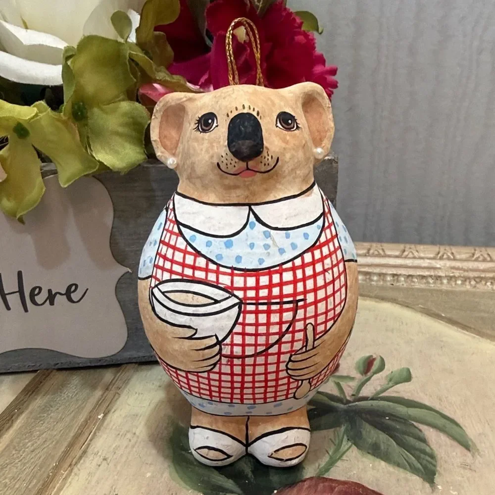 Vintage Baker Koala Bear Ornament Round Belly Papier Mache Hand Crafted Bakery